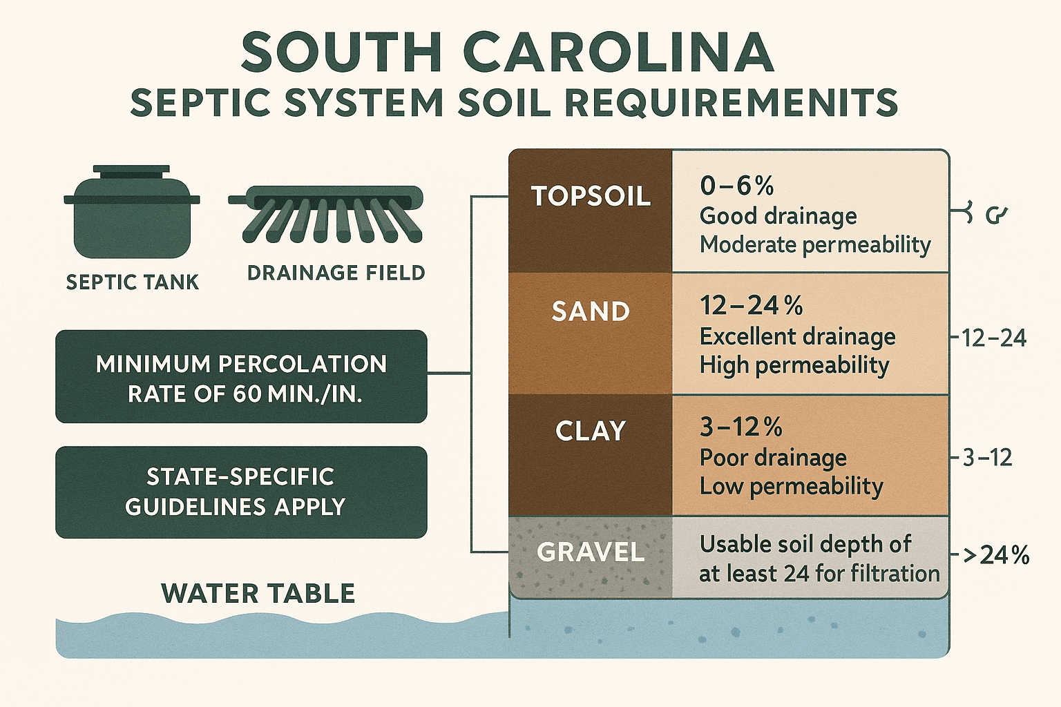 Septic system soil requirements in South Carolina